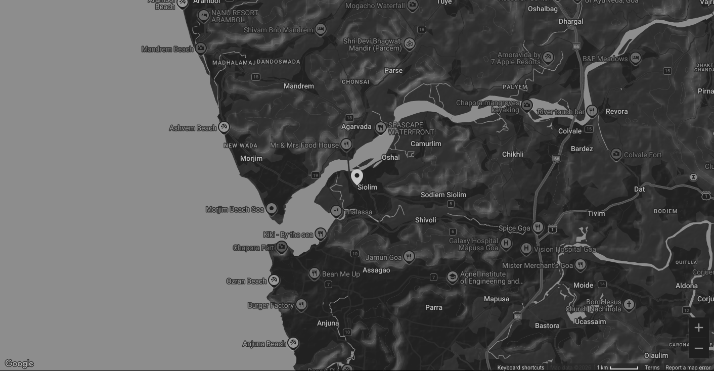 Map showing VOYCE Studios in Siolim, Goa