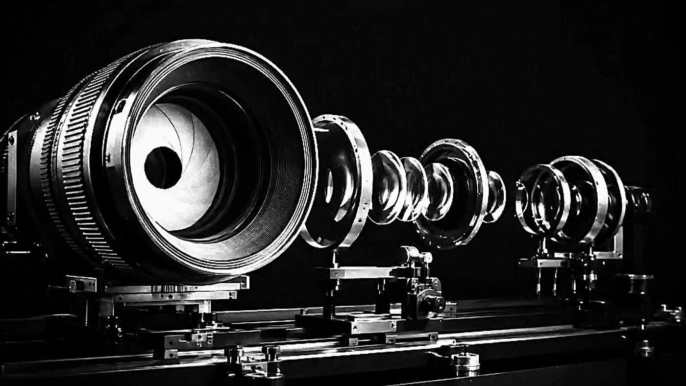 Cinema lenses and optics on a slider.