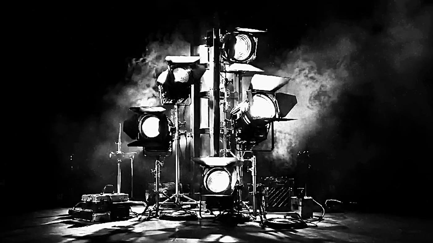 A lighting rig in the Lab, the content studio next door.